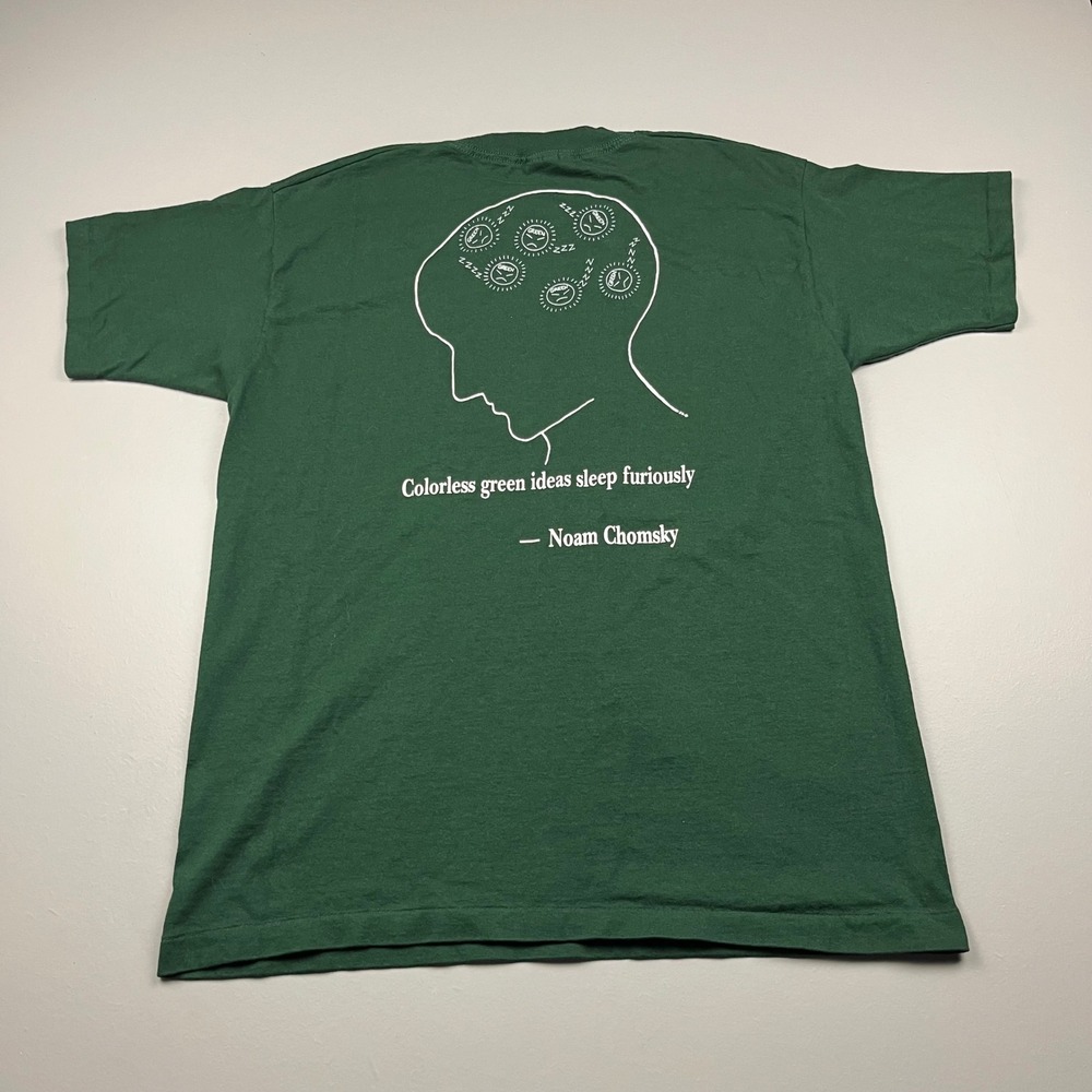 Vintage Fruit of the Loom T-Shirt Mens XL Green Noam Chomsky Linguistics Quote